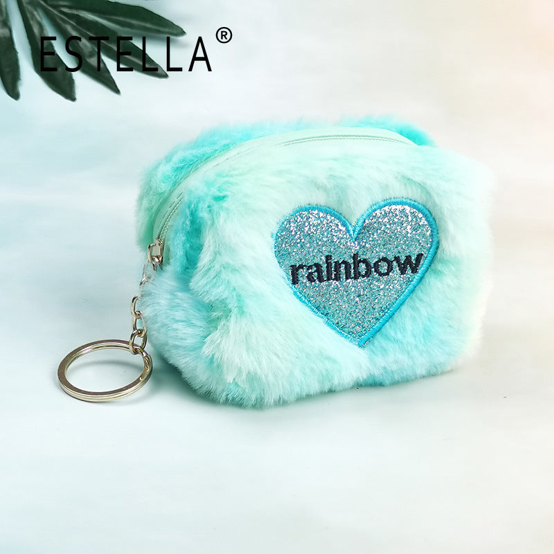 Wholesale Embroidered Heart Semicircle Mini Small Bag Polyester Wallet Keychains